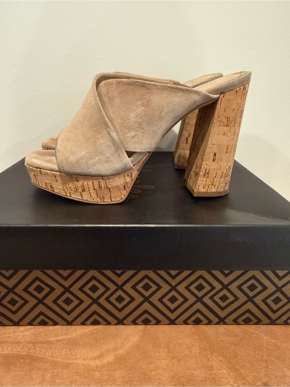 Charles By Charles David Taupe Suede Cork Platform Mules